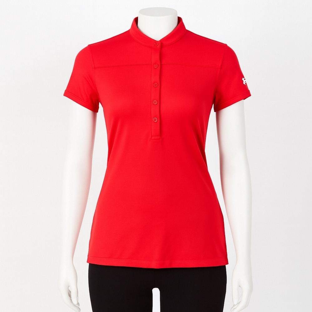 Under Armour Polo Womens M Red HeatGear Short Sleeve Golf Tennis Activewear